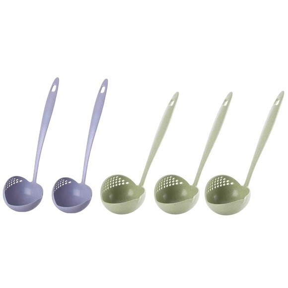 Ladle Plastic Green Purple 5 PC Skimmer Spoon Filter Strainer Soup Spoon Random - Picture 1 of 6